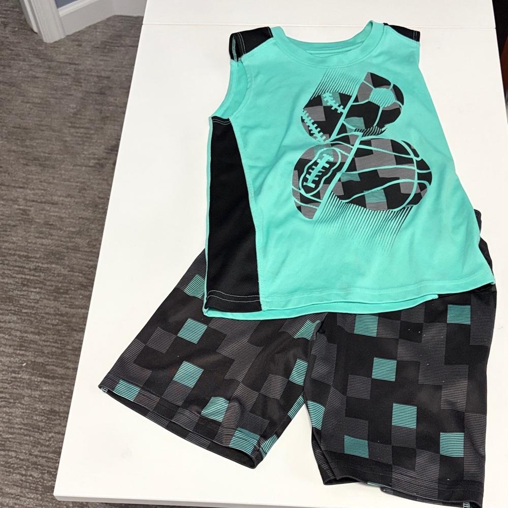 Jumping Beans Teal and Black Sports Graphic Tank Top Set